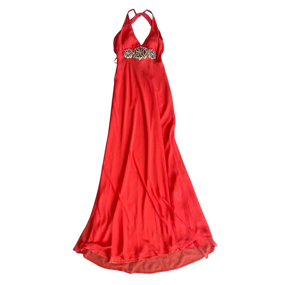 NWT Vintage Y2K Mary L Couture Cocktail Maxi Dress Broach Formal Orange Womens 6